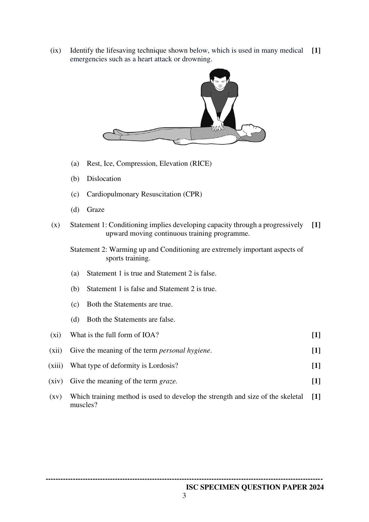 ISC Class 12 2024 Physical Education Sample Paper - Page 3
