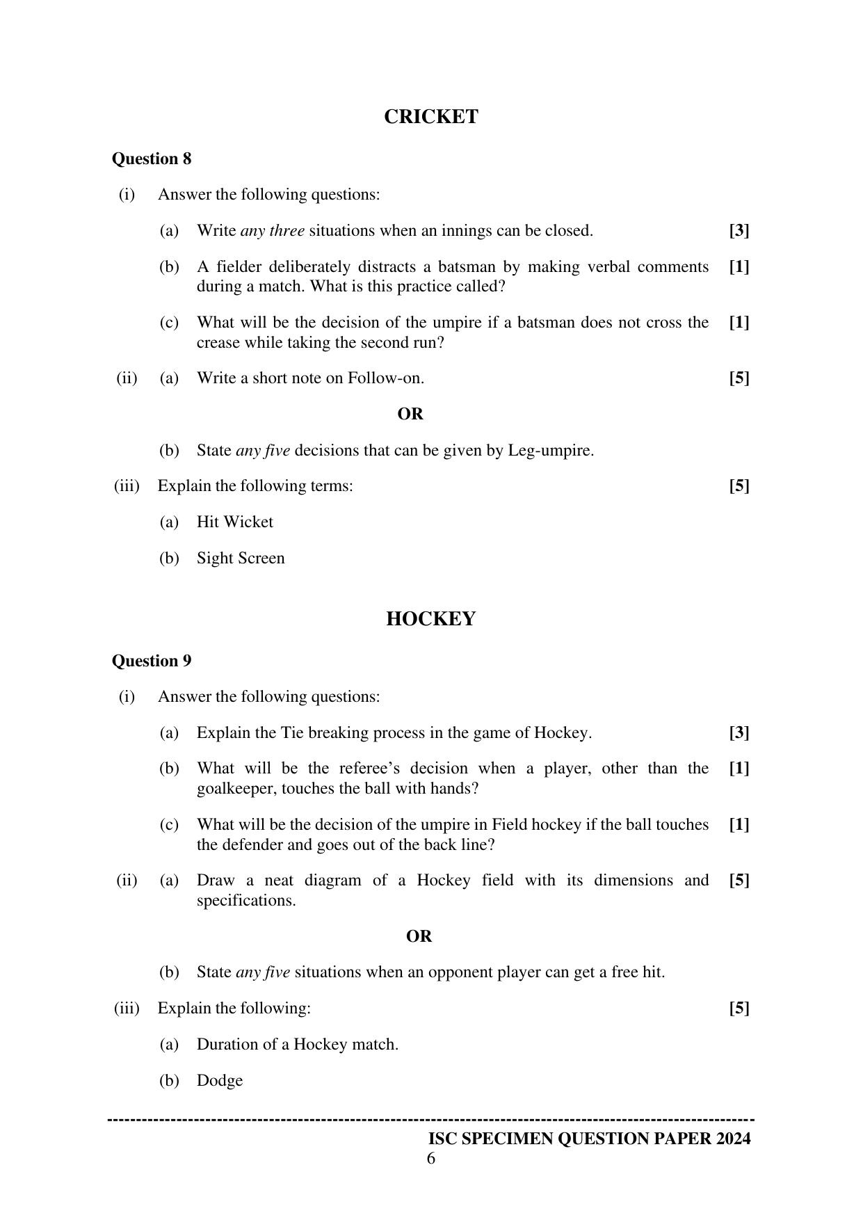 ISC Class 12 2024 Physical Education Sample Paper - Page 6