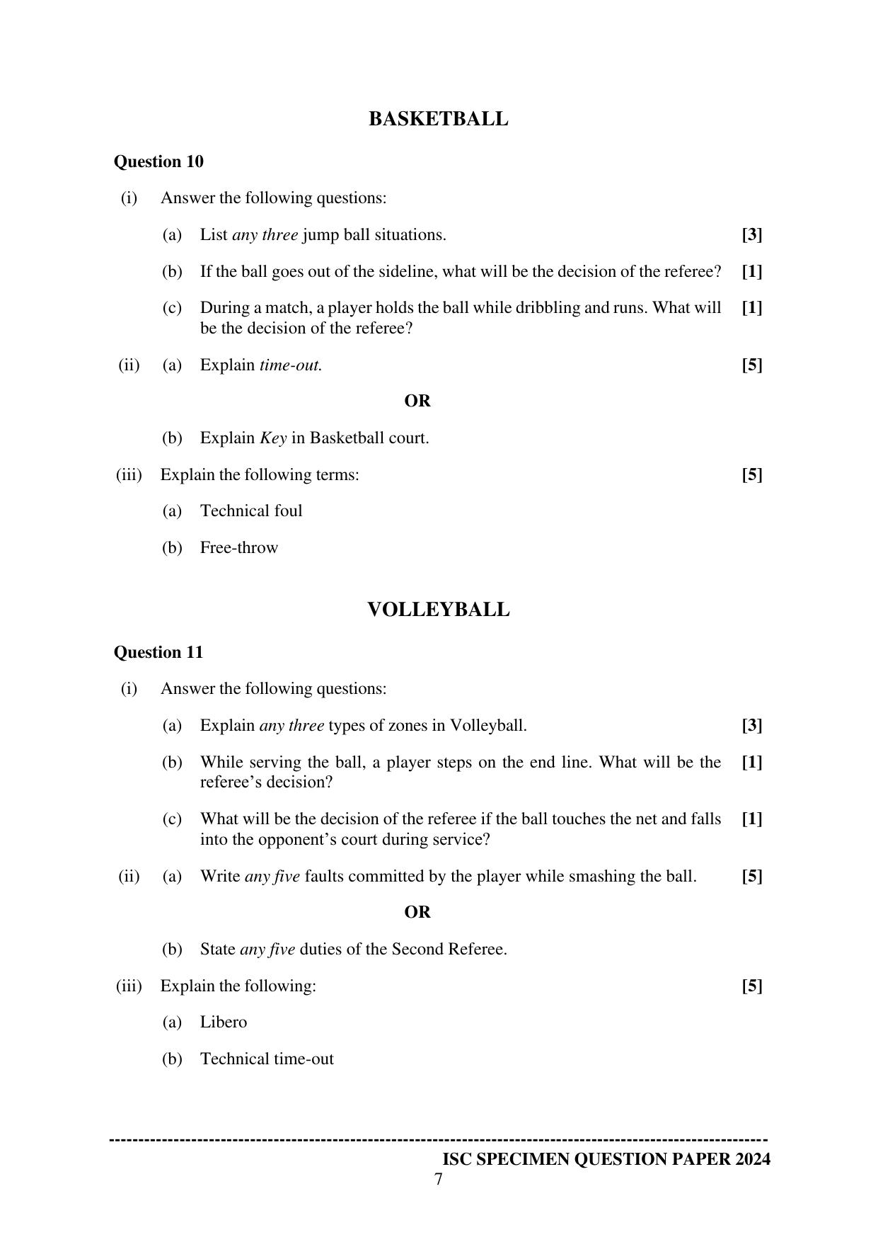 ISC Class 12 2024 Physical Education Sample Paper - Page 7