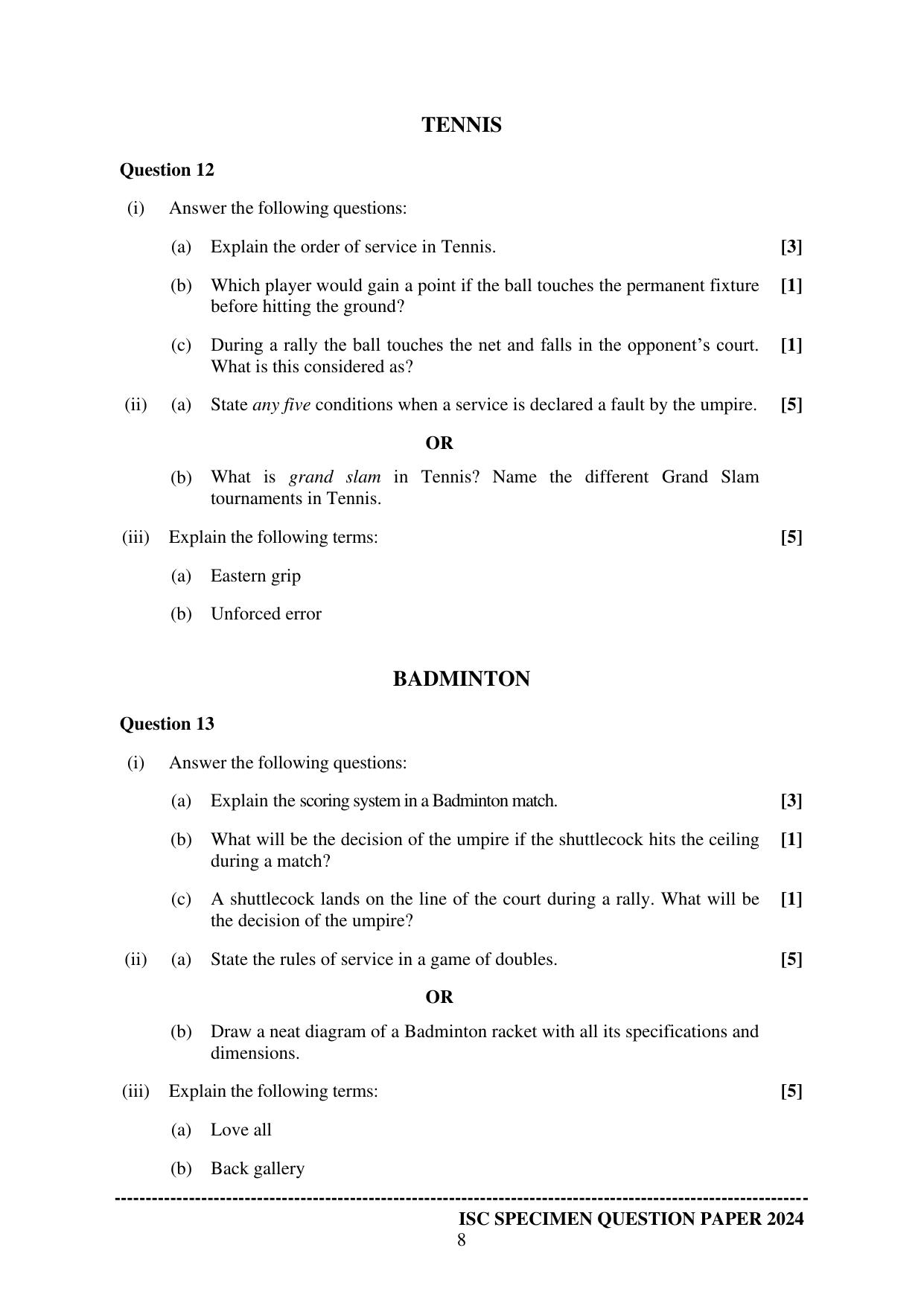 ISC Class 12 2024 Physical Education Sample Paper - Page 8