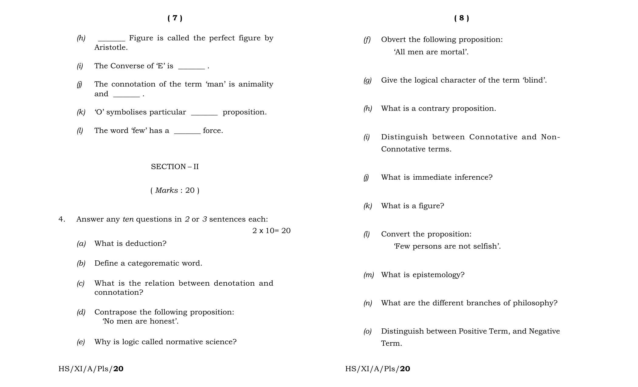 Meghalaya Board (MBOSE) Class 11 Philosophy 2020 Question Paper - Page 4