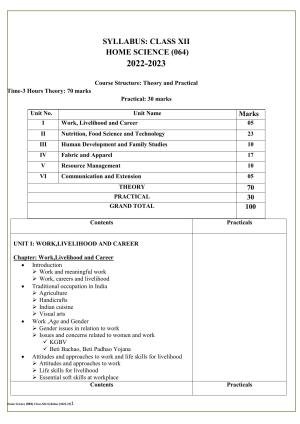 Edudel Class 12 Home Science Syllabus