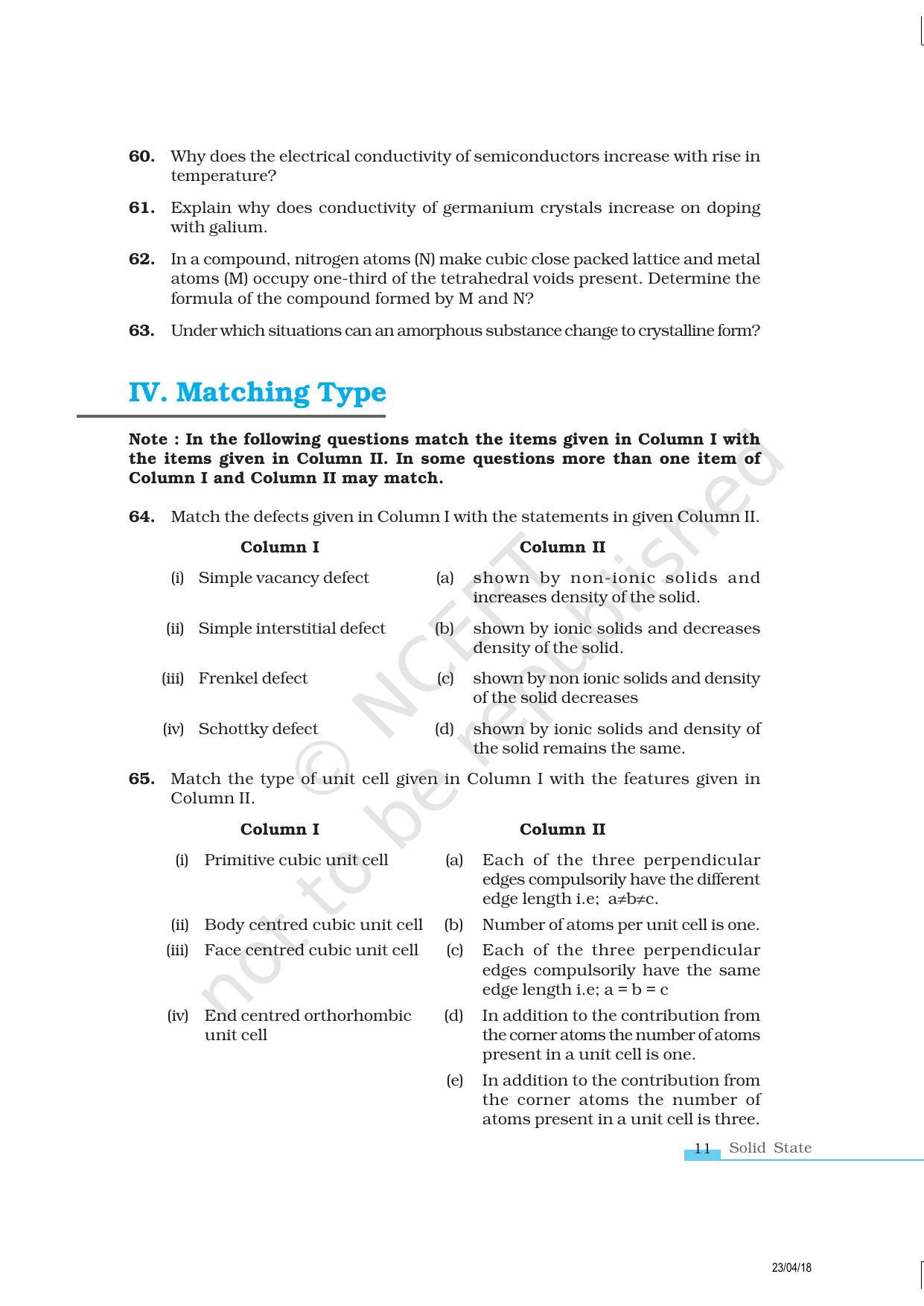 NCERT Exemplar Book for Class 12 Chemistry: Chapter 1 Solid State - Page 11