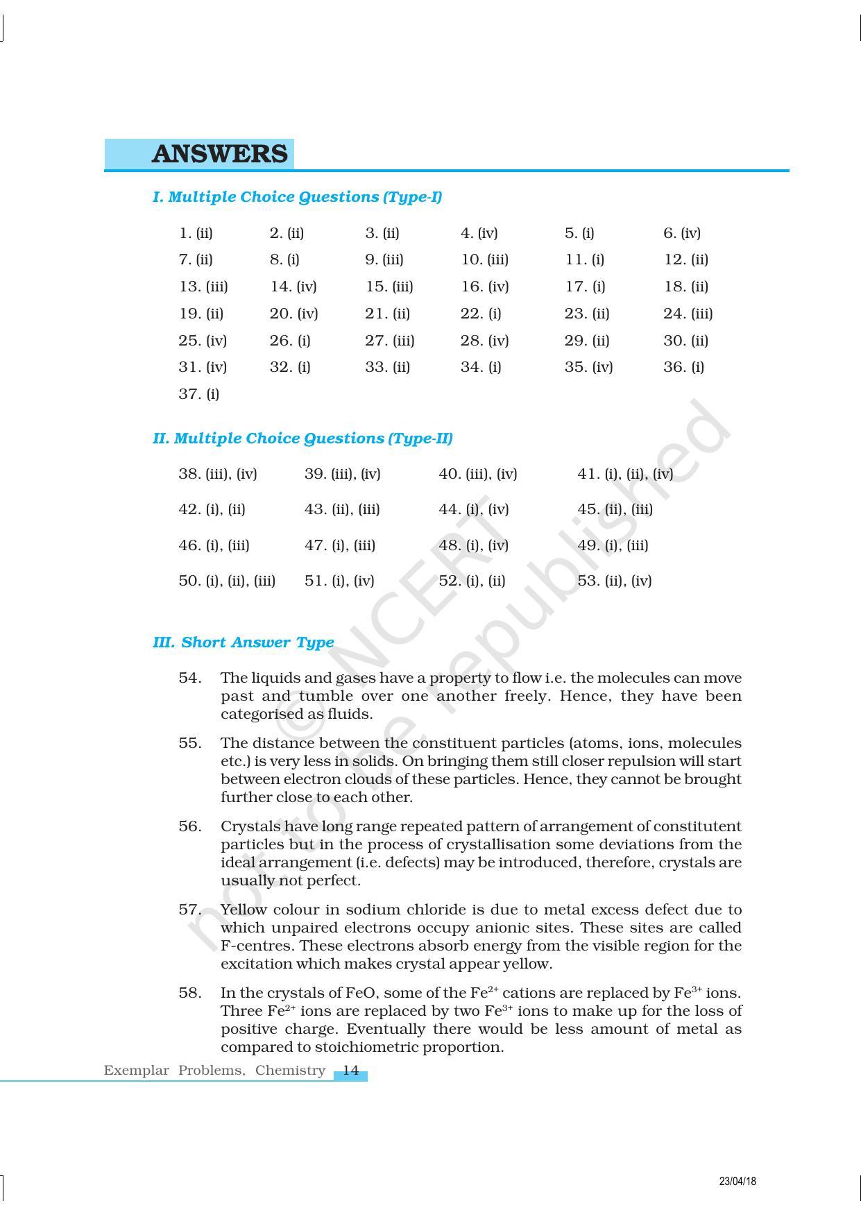 NCERT Exemplar Book for Class 12 Chemistry: Chapter 1 Solid State - Page 14