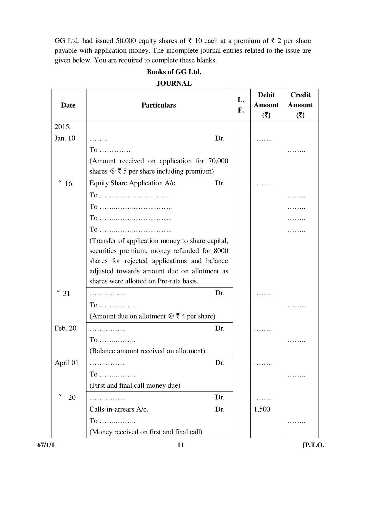 CBSE Class 12 67-1-1 ACCOUNTANCY 2016 Question Paper - Page 11