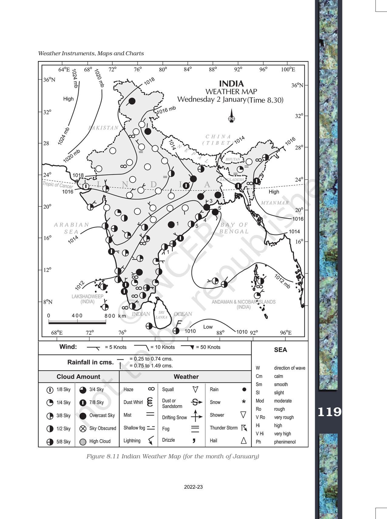 NCERT Book for Class 11 Geography (Part-III) Chapter 8 Weather Instruments, Maps and Charts - Page 13