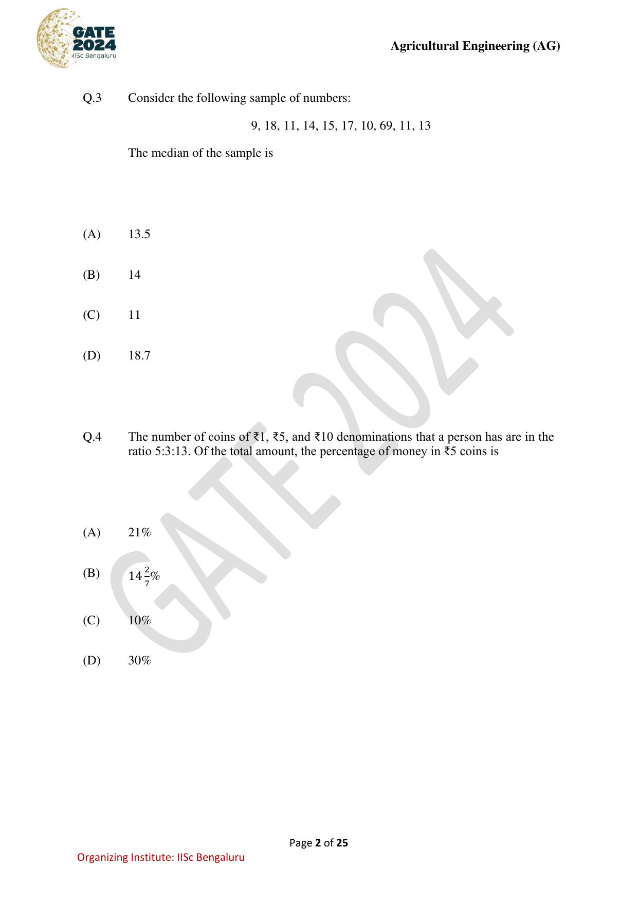 GATE 2024 Agricultural Engineering (AG) Question Paper - Page 2