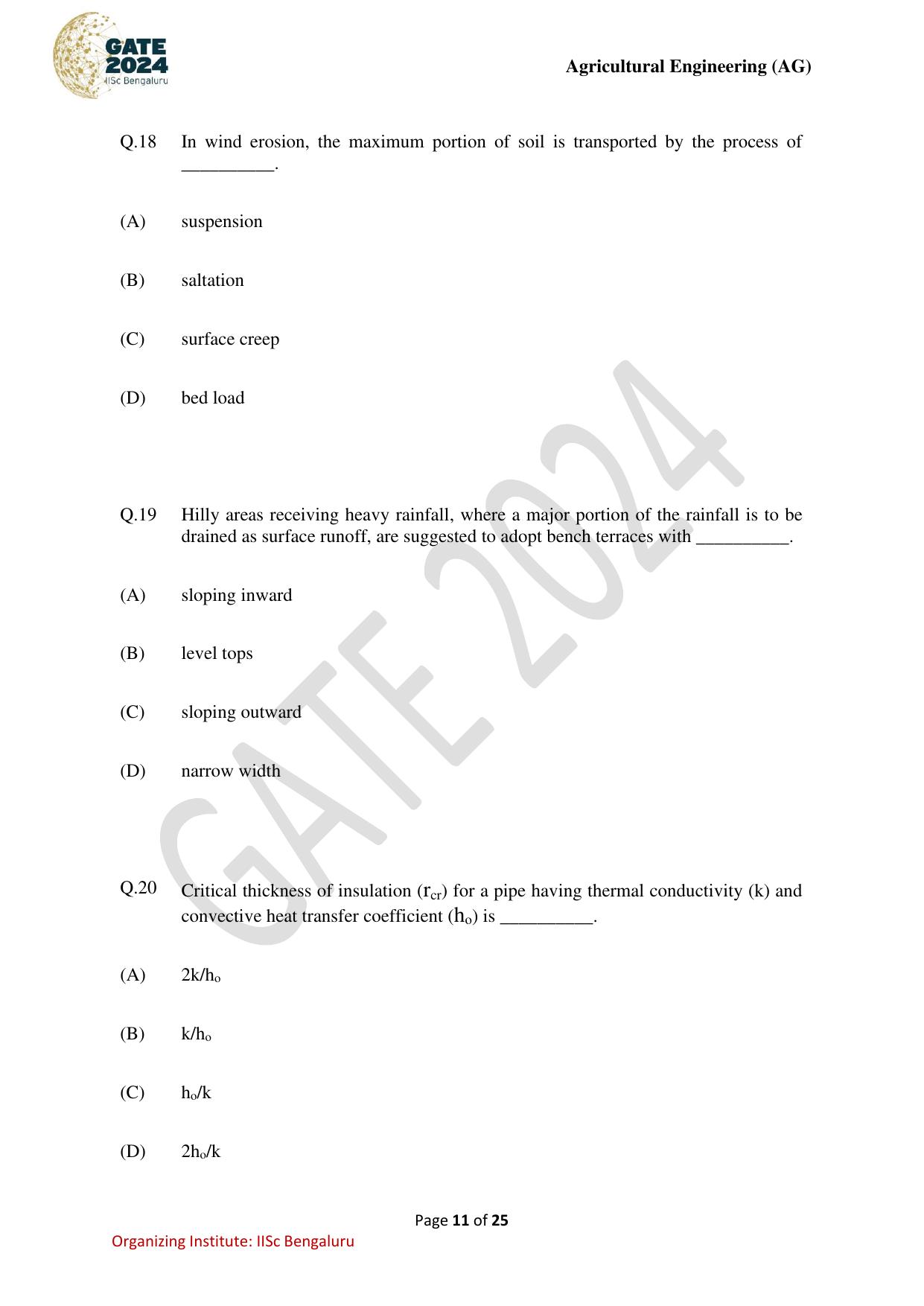 GATE 2024 Agricultural Engineering (AG) Question Paper - Page 11