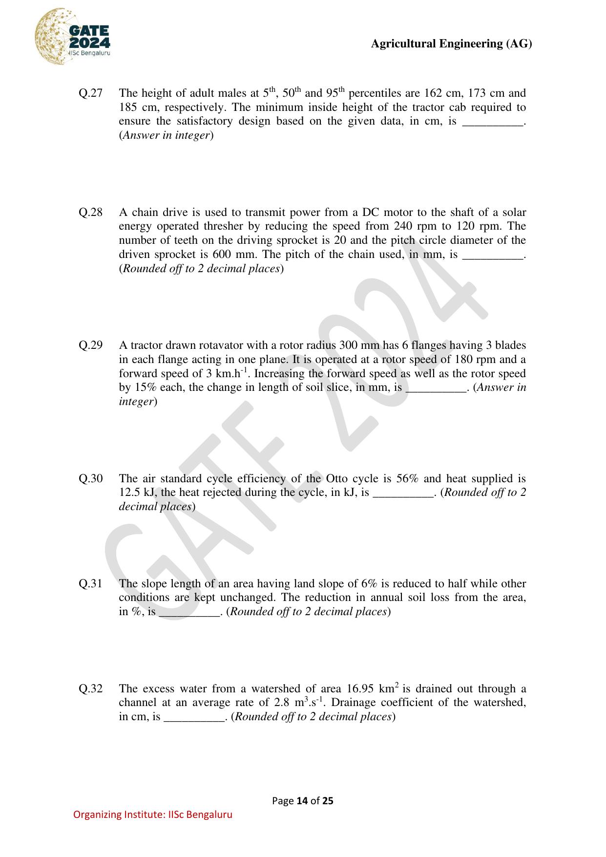 GATE 2024 Agricultural Engineering (AG) Question Paper - Page 14