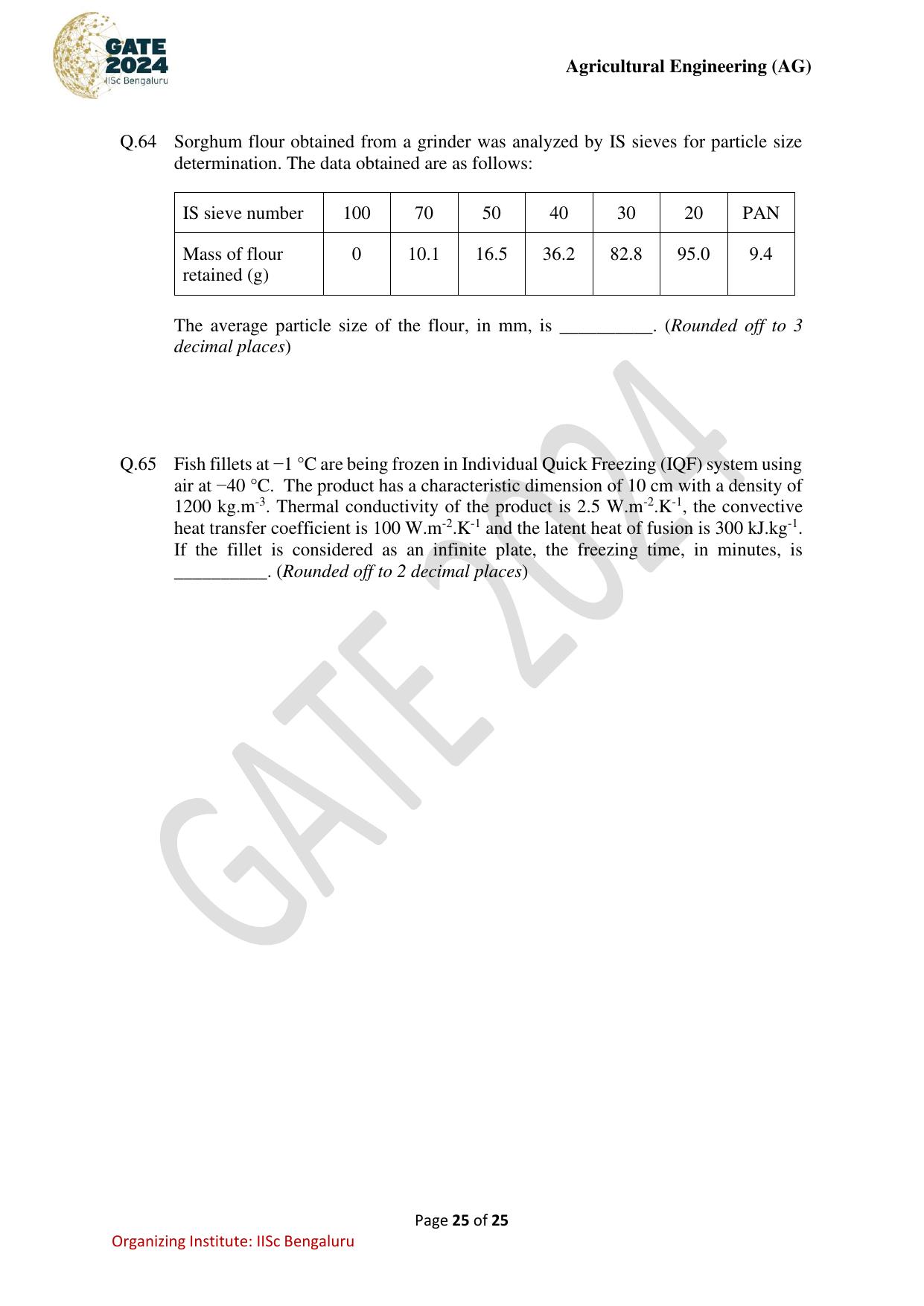 GATE 2024 Agricultural Engineering (AG) Question Paper - Page 25