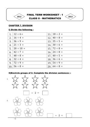 Worksheets for Class 2 Maths Assignment 138 Division