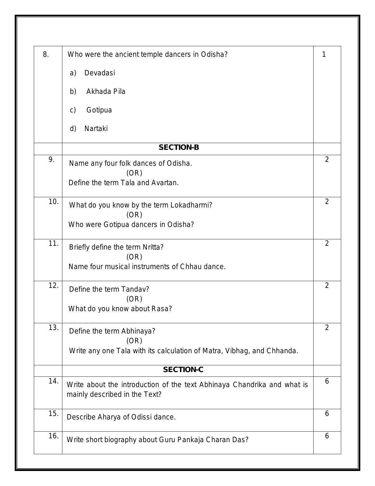 CBSE Class 12 Dance Odissi Sample Paper 2024 - Page 3