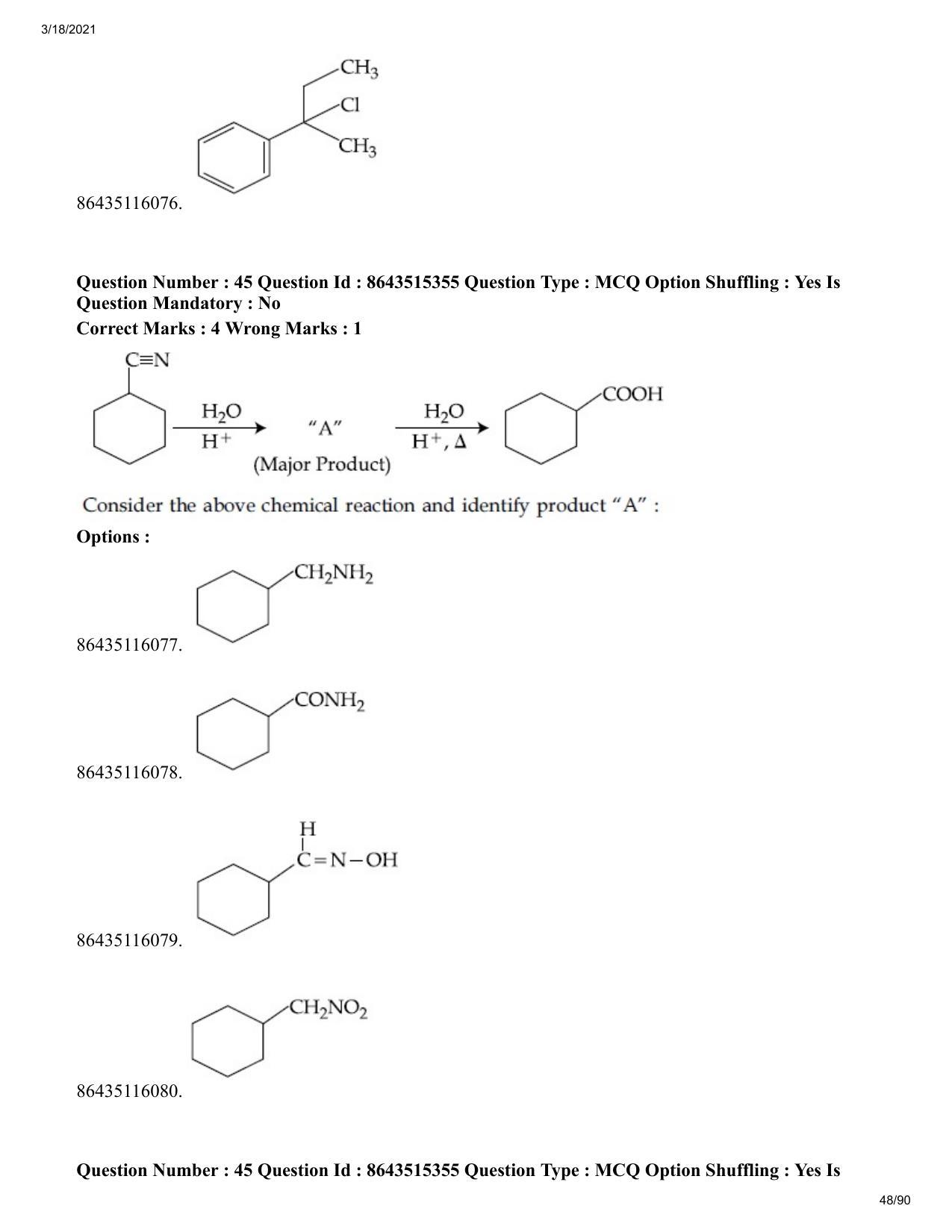 JEE Mains 2021: BTech EA (Shift 1) 18-03-2021 Question Paper - Page 48