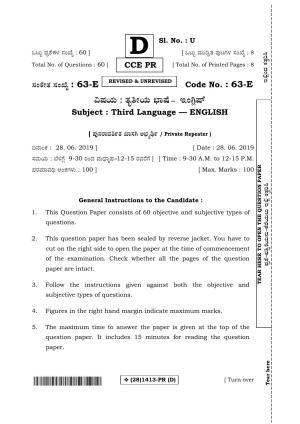 Karnataka SSLC English - Third Language - ENGLISH (63-E%20PR _28_1413-PR _D_32) (Supplementary) June 2019 Question Paper