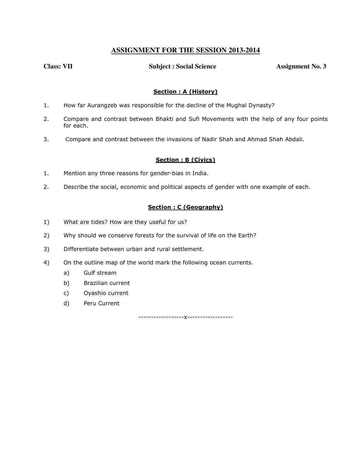 CBSE Worksheets for Class 7 Geography History Civics Geography Assignment 2 - Page 1