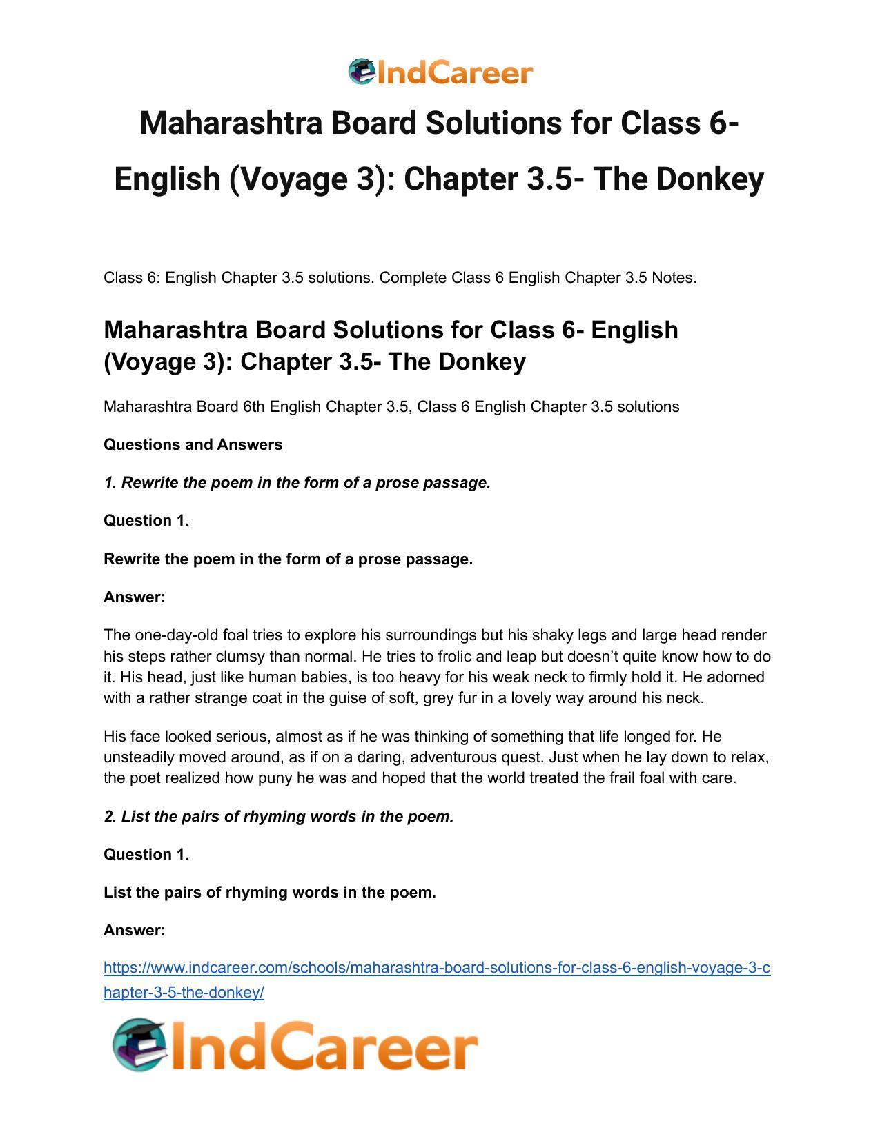Maharashtra Board Solutions for Class 6- English (Voyage 3): Chapter 3.5- The Donkey - Page 2