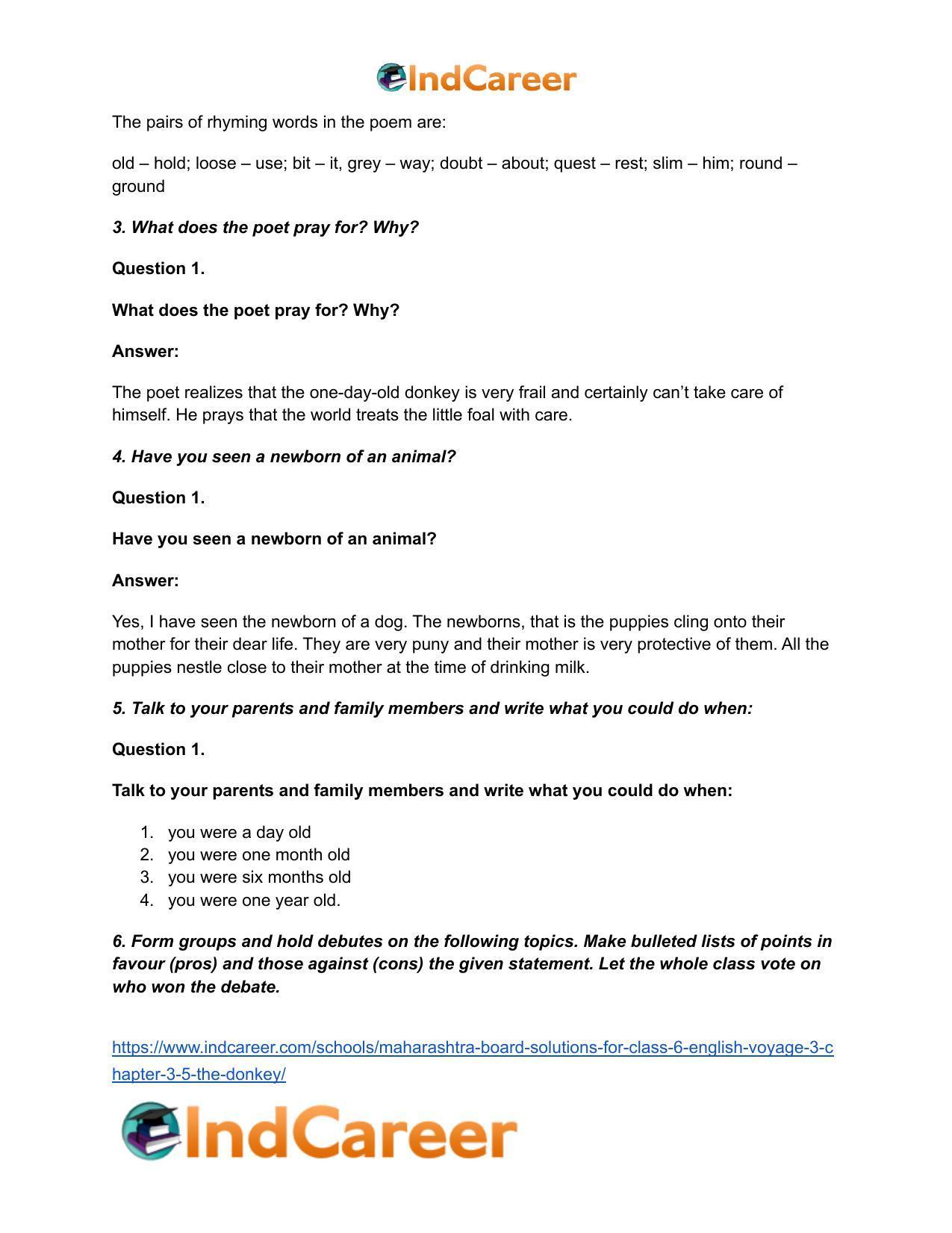 Maharashtra Board Solutions for Class 6- English (Voyage 3): Chapter 3.5- The Donkey - Page 3
