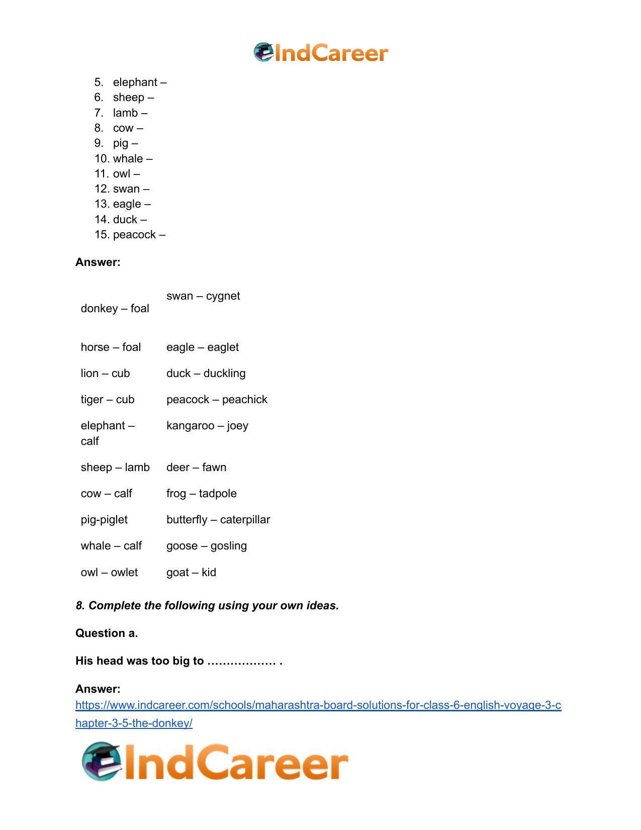Maharashtra Board Solutions for Class 6- English (Voyage 3): Chapter 3.5- The Donkey - Page 5