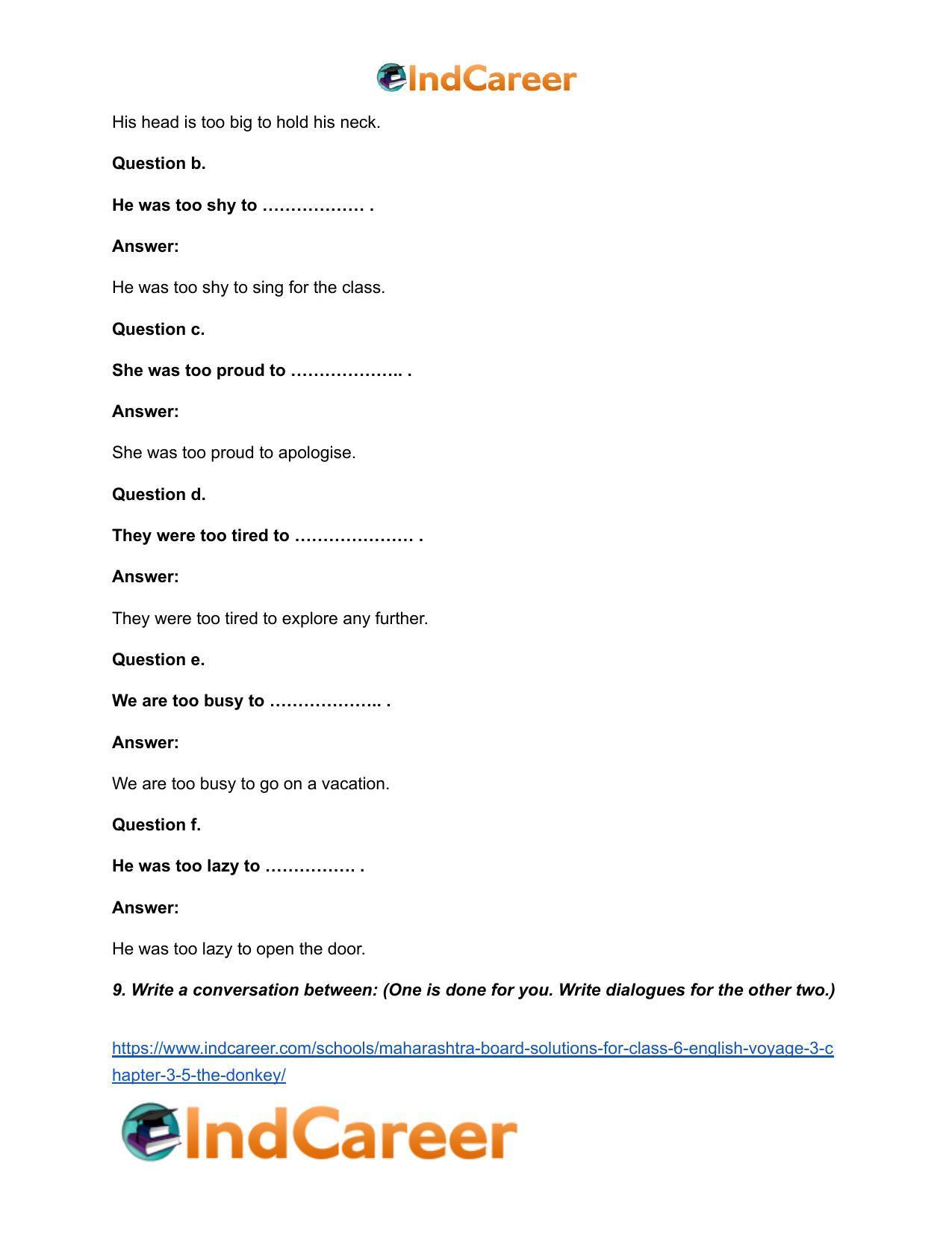 Maharashtra Board Solutions for Class 6- English (Voyage 3): Chapter 3.5- The Donkey - Page 6