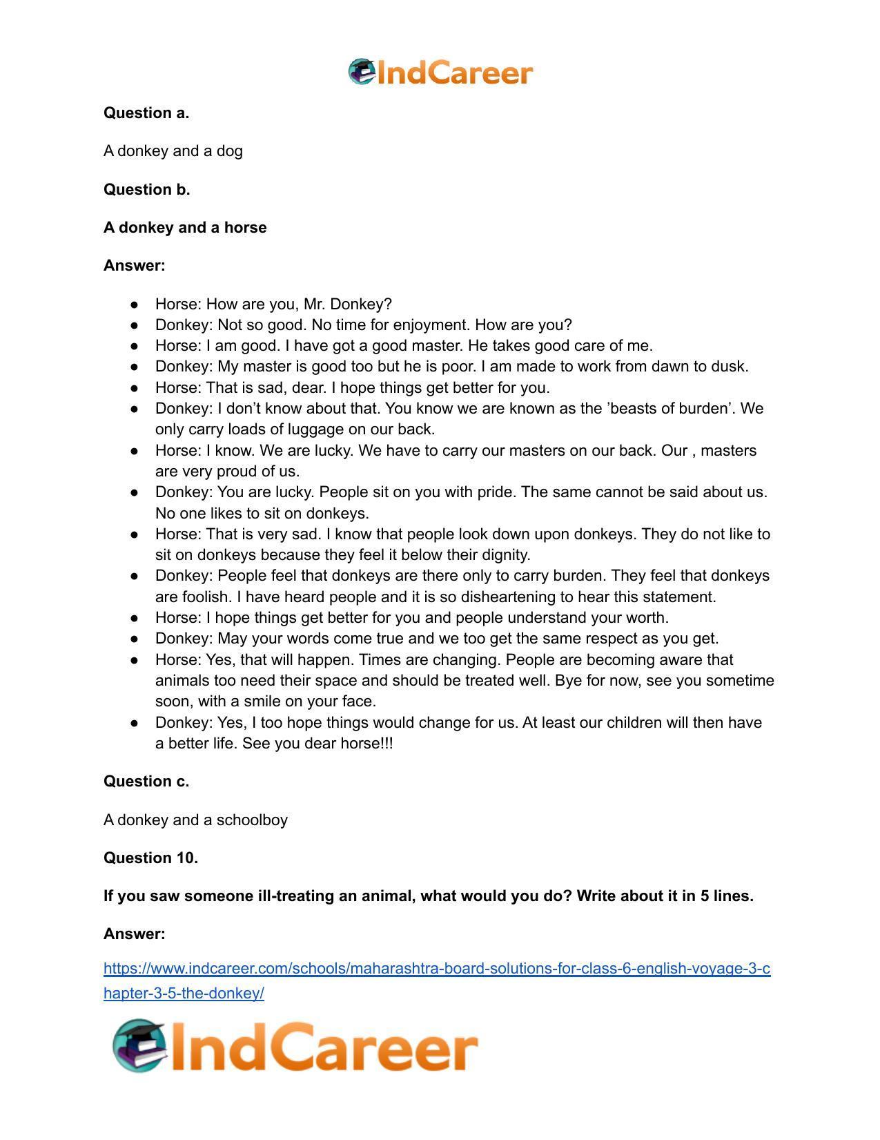 Maharashtra Board Solutions for Class 6- English (Voyage 3): Chapter 3.5- The Donkey - Page 7