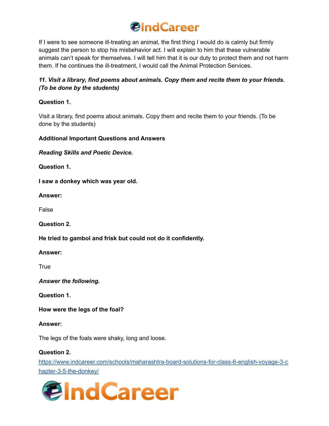 Maharashtra Board Solutions for Class 6- English (Voyage 3): Chapter 3.5- The Donkey - Page 8
