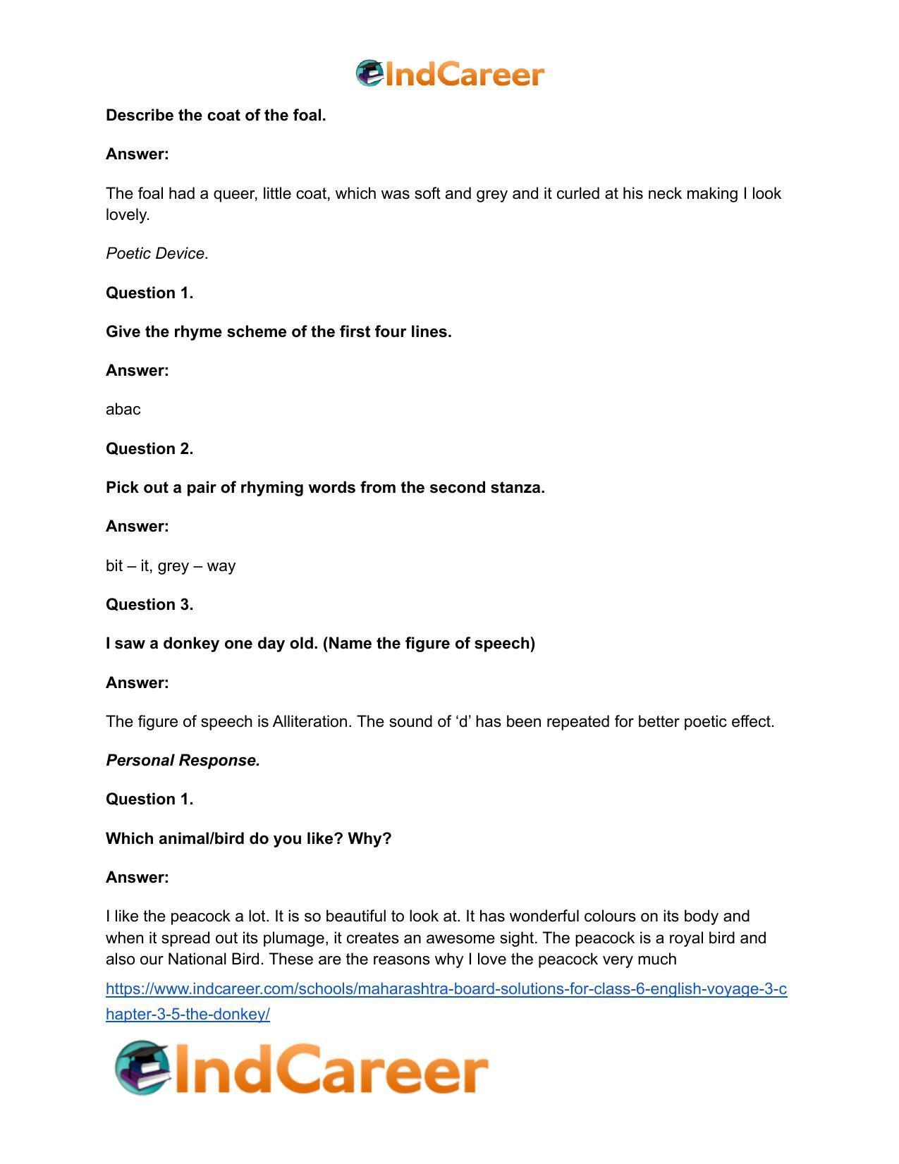 Maharashtra Board Solutions for Class 6- English (Voyage 3): Chapter 3.5- The Donkey - Page 9