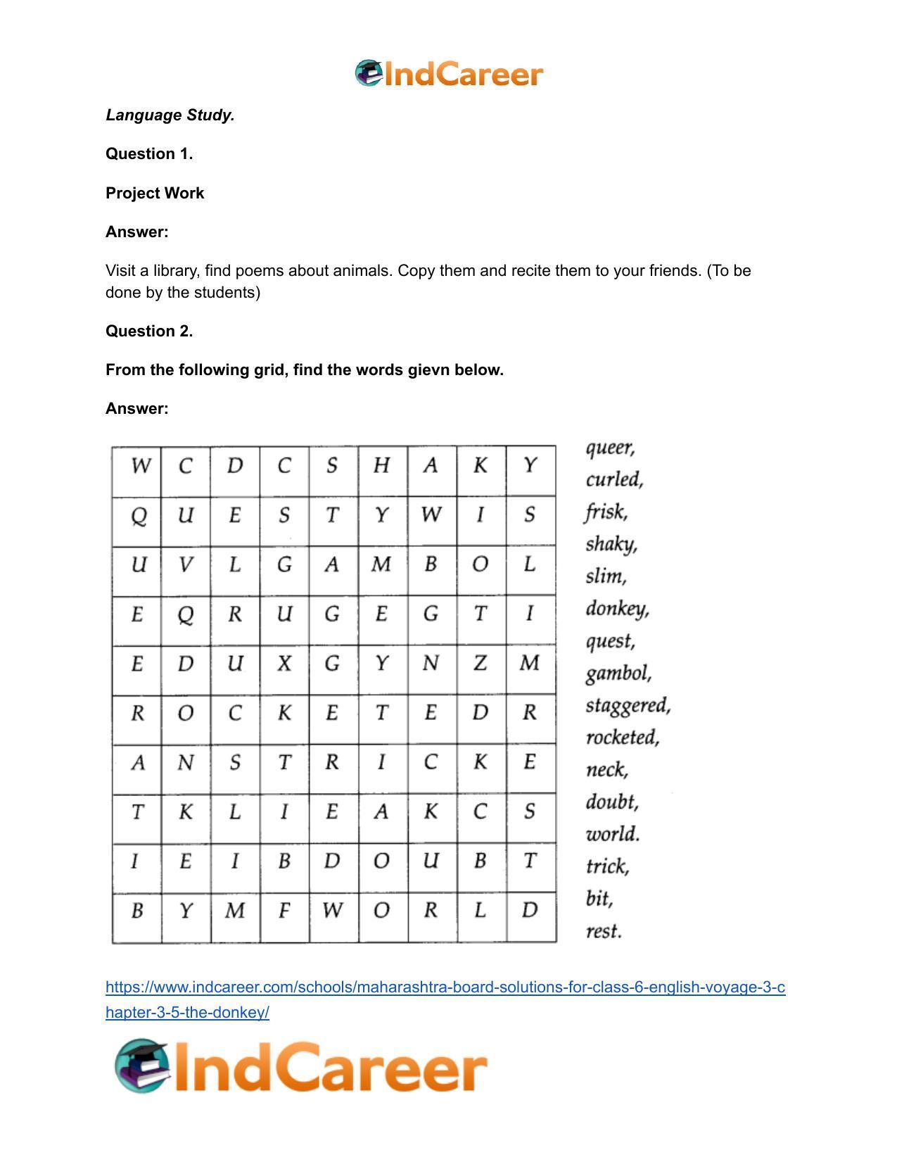 Maharashtra Board Solutions for Class 6- English (Voyage 3): Chapter 3.5- The Donkey - Page 10