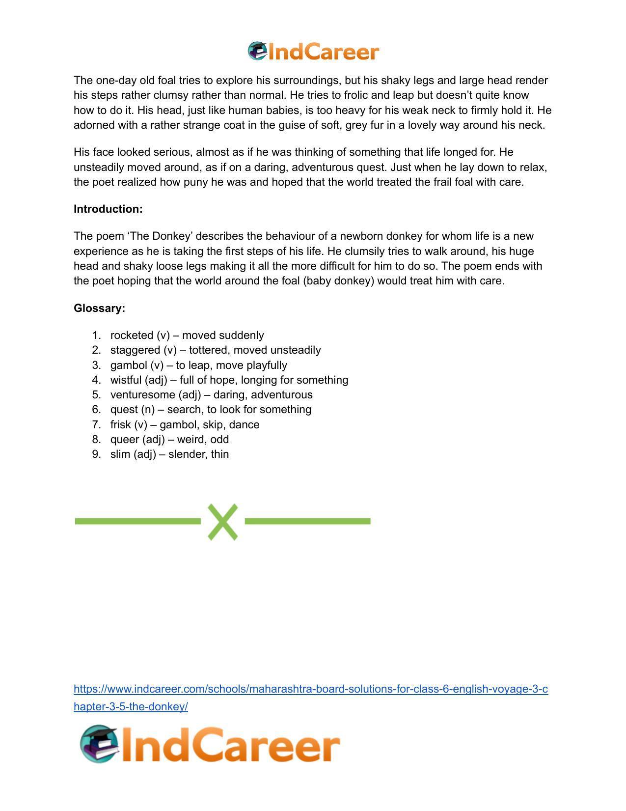 Maharashtra Board Solutions for Class 6- English (Voyage 3): Chapter 3.5- The Donkey - Page 11