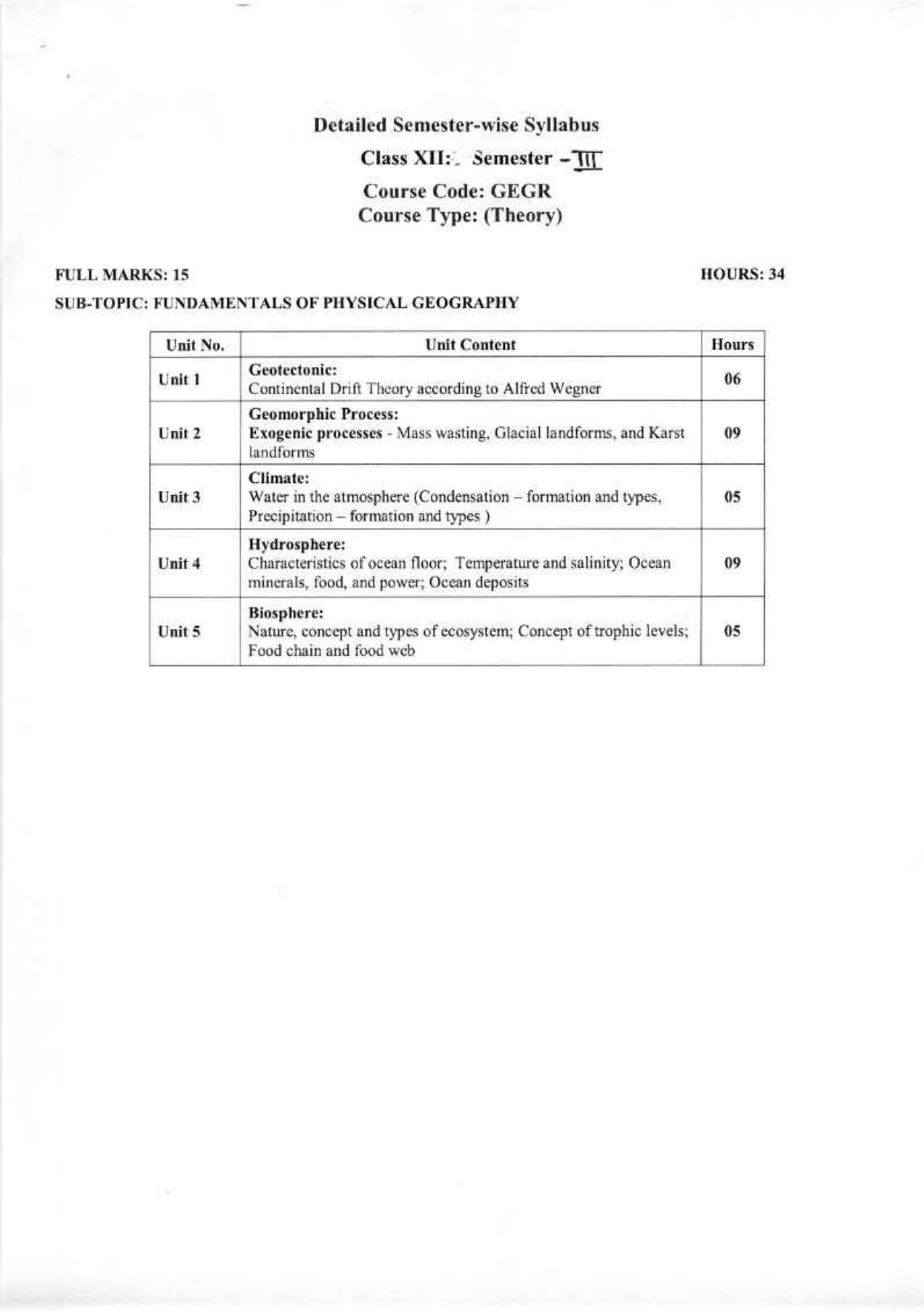 WBCHSE Class 11 & 12 Syllabus for Geography (GEGR) (SET III) - Page 13