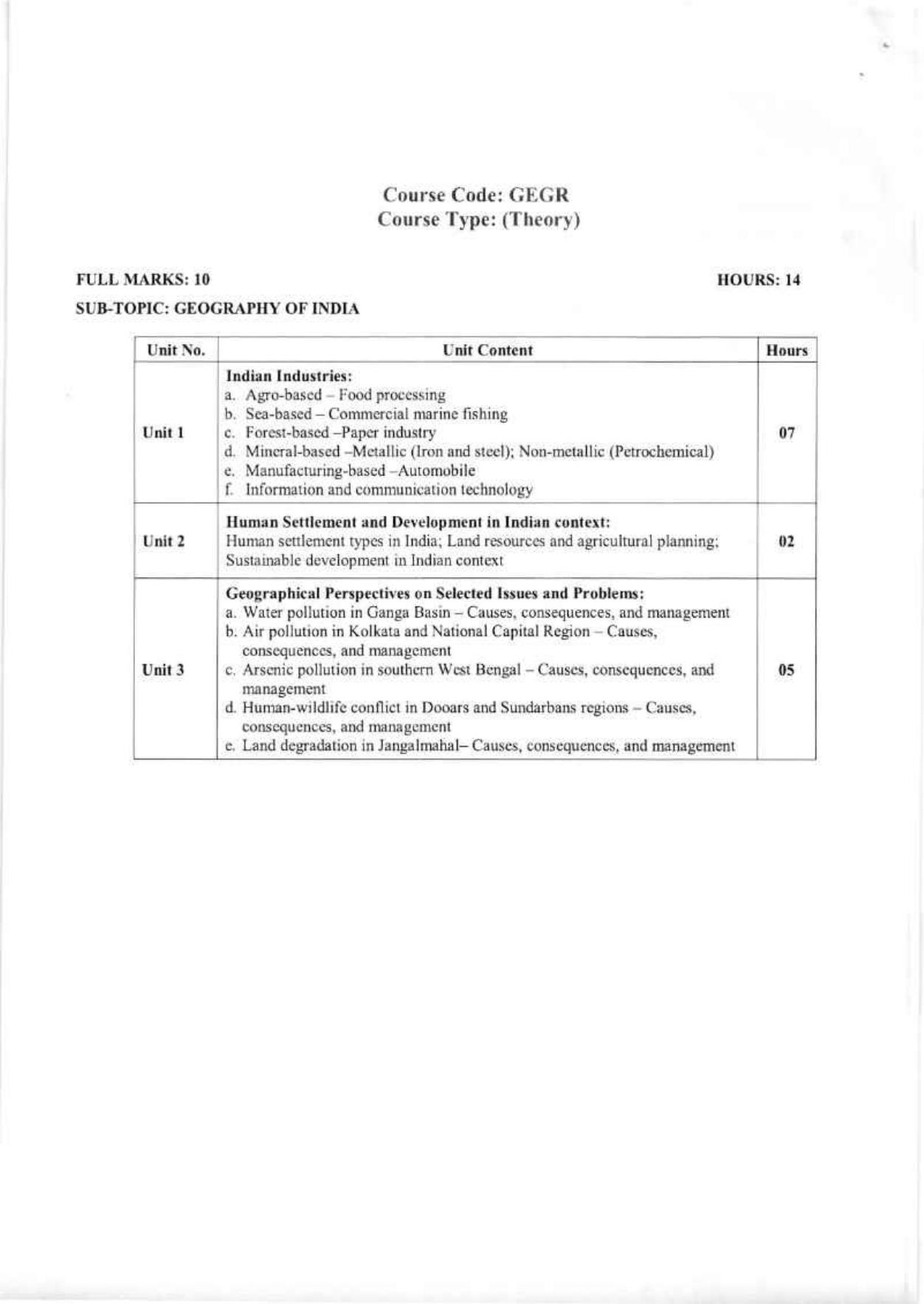 WBCHSE Class 11 & 12 Syllabus for Geography (GEGR) (SET III) - Page 18