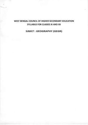 WBCHSE Class 11 & 12 Syllabus for Geography (GEGR) (SET III)