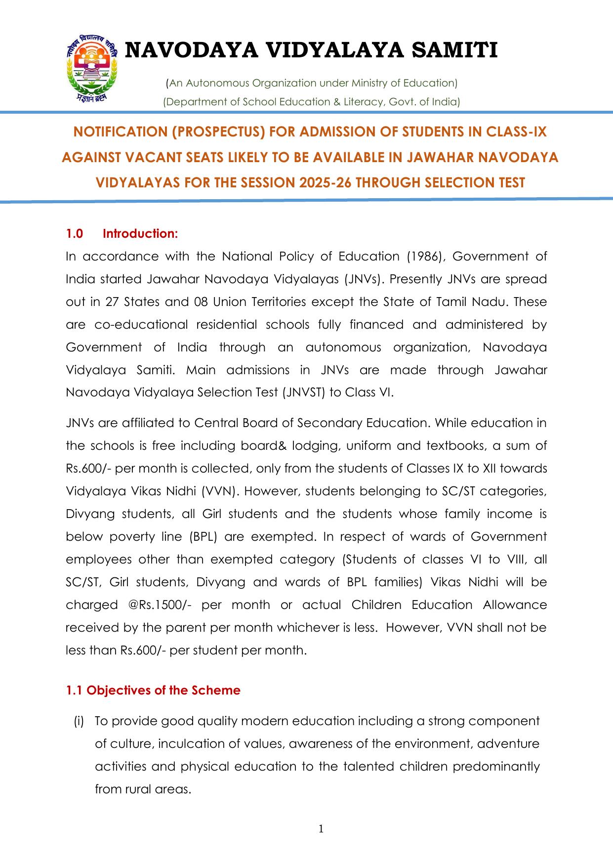 JNV Class 9th Lateral Entry Syllabus 2025 - Page 2