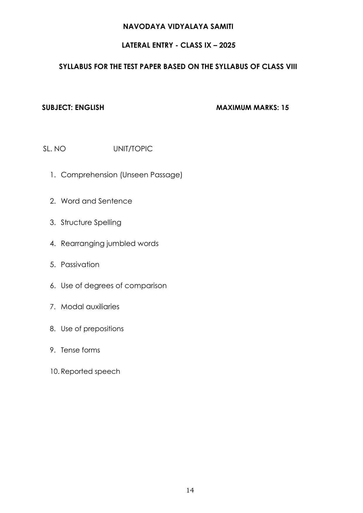 JNV Class 9th Lateral Entry Syllabus 2025 - Page 15