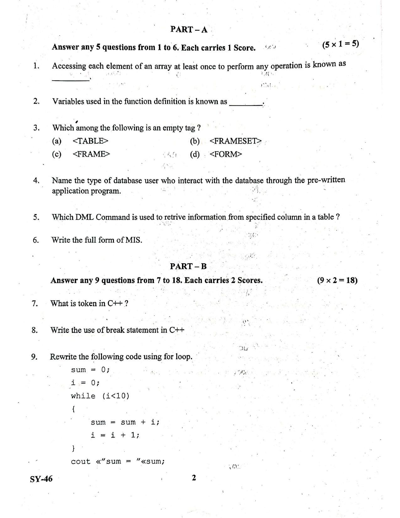 Kerala Plus Two 2020 Computer Application Annual Question Paper - Page 2