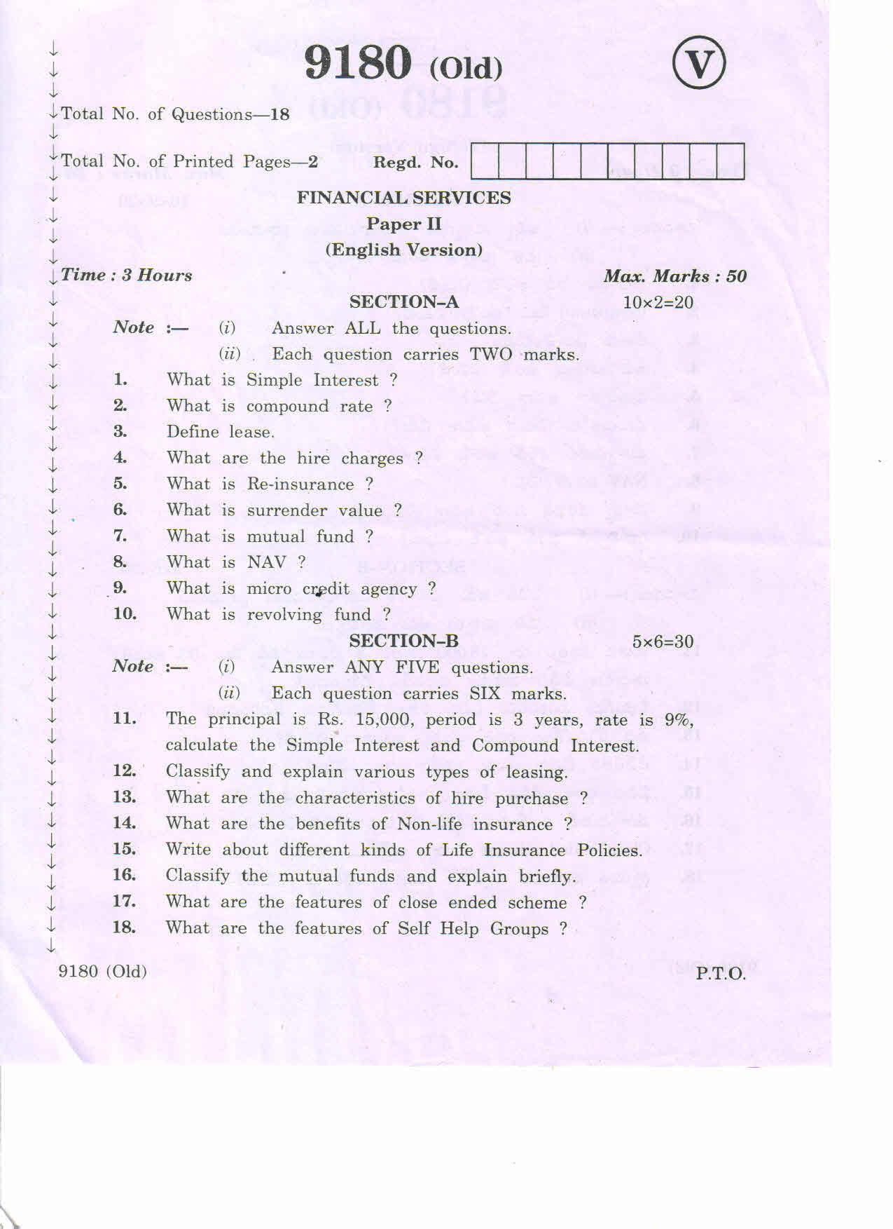 AP Inter 2nd Year Vocational Question Paper March - 2020 - Financial Services - II (old) - Page 1