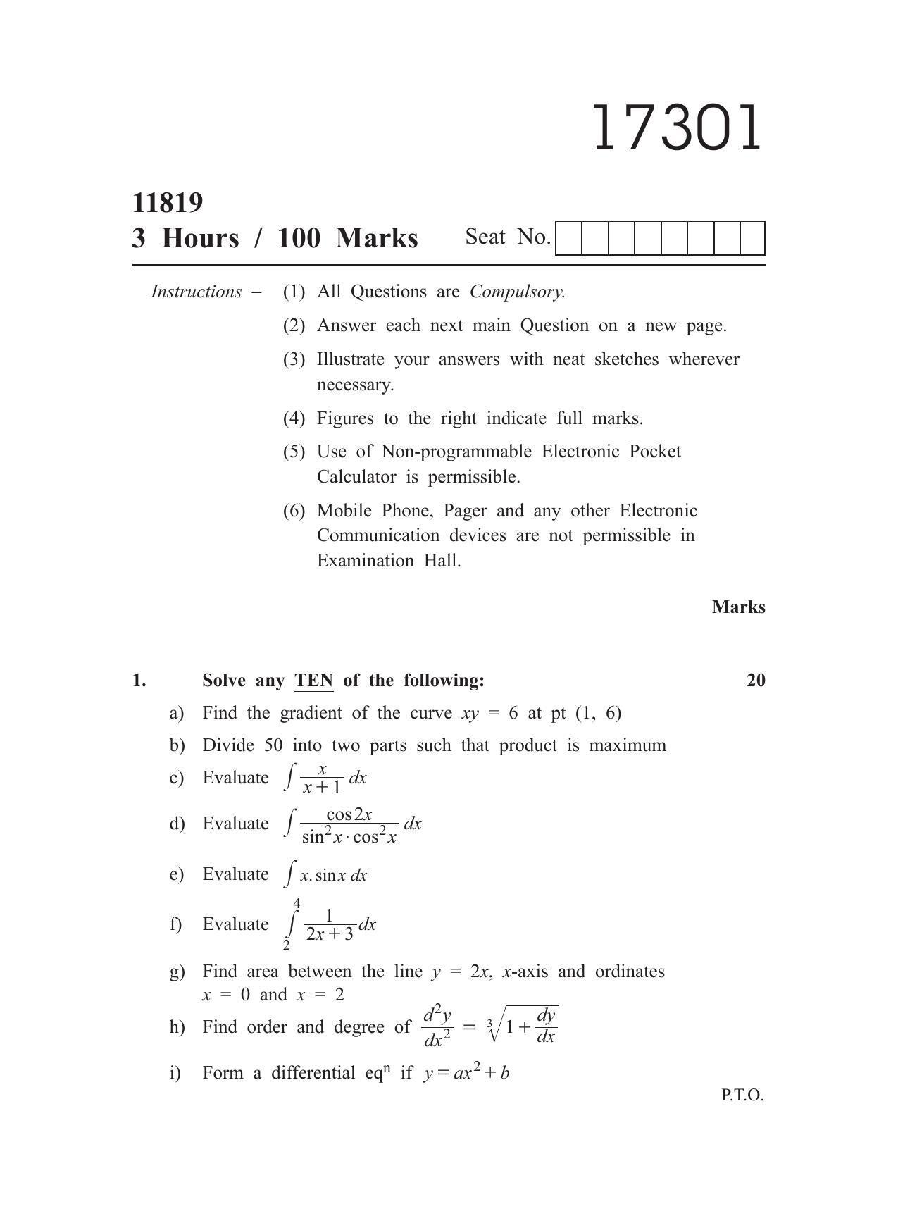 MSBTE Question Paper - 2018 - Applied Mathematics - Page 1