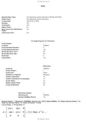 TS PGECET 2019: Geo Engineering and Geo Informatics Question Papers