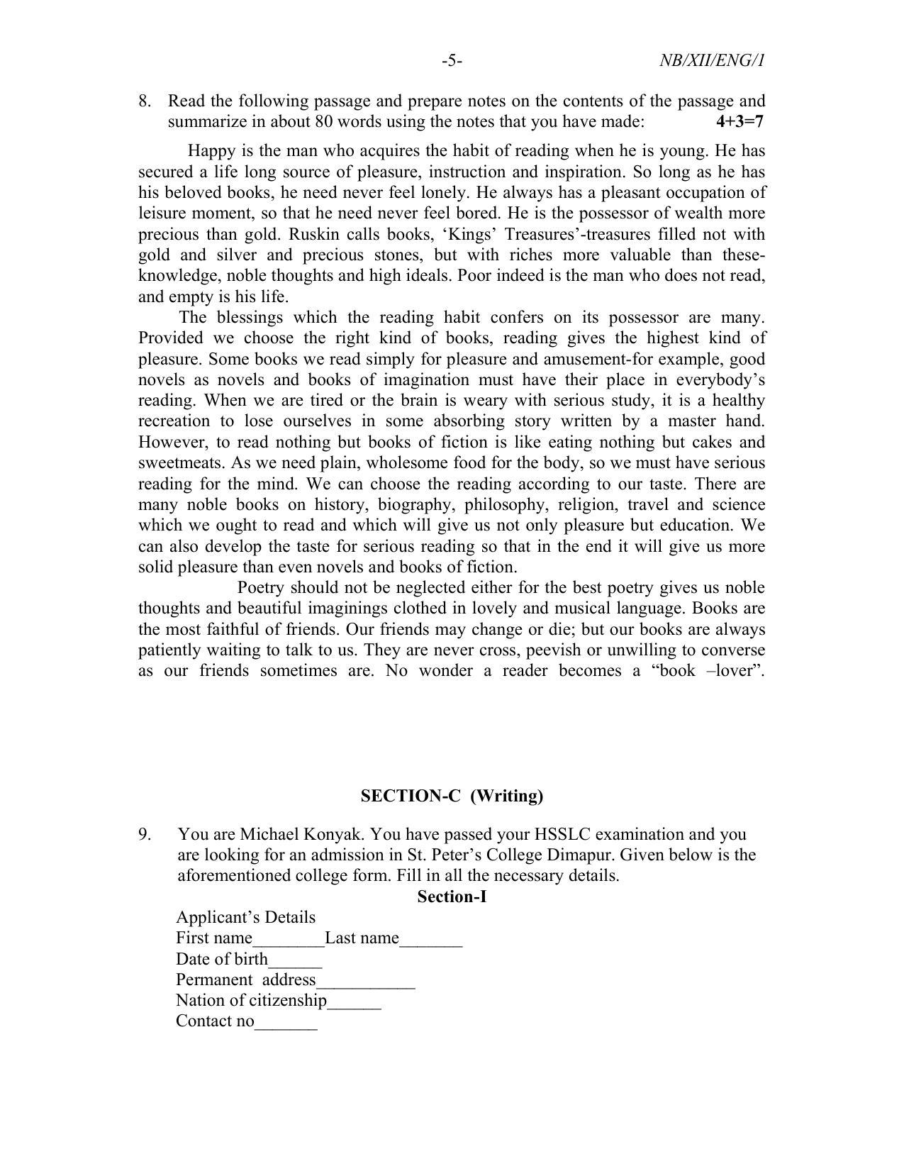 Nagaland Board Class 12 English 2022 Question Paper - Page 5