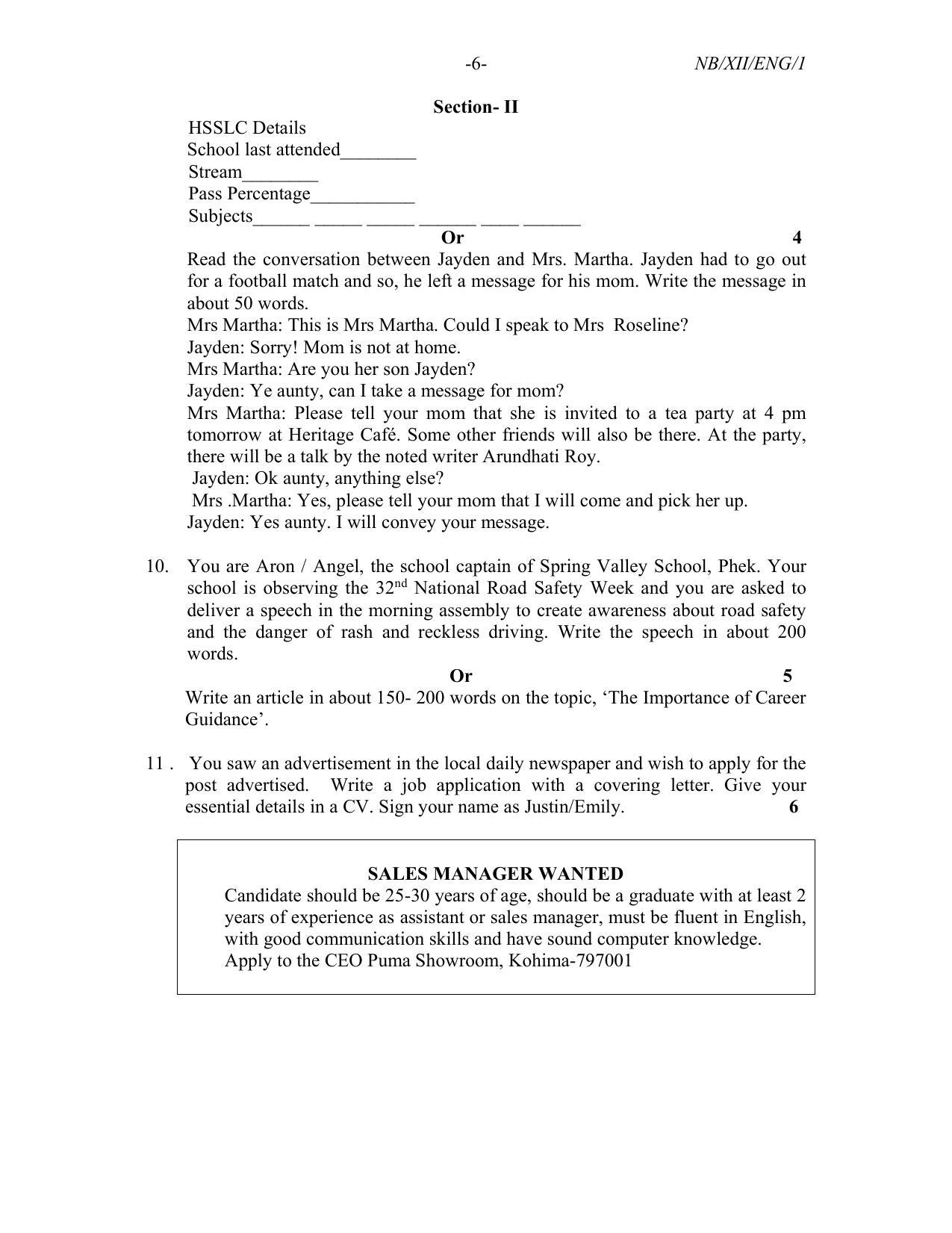 Nagaland Board Class 12 English 2022 Question Paper - Page 6