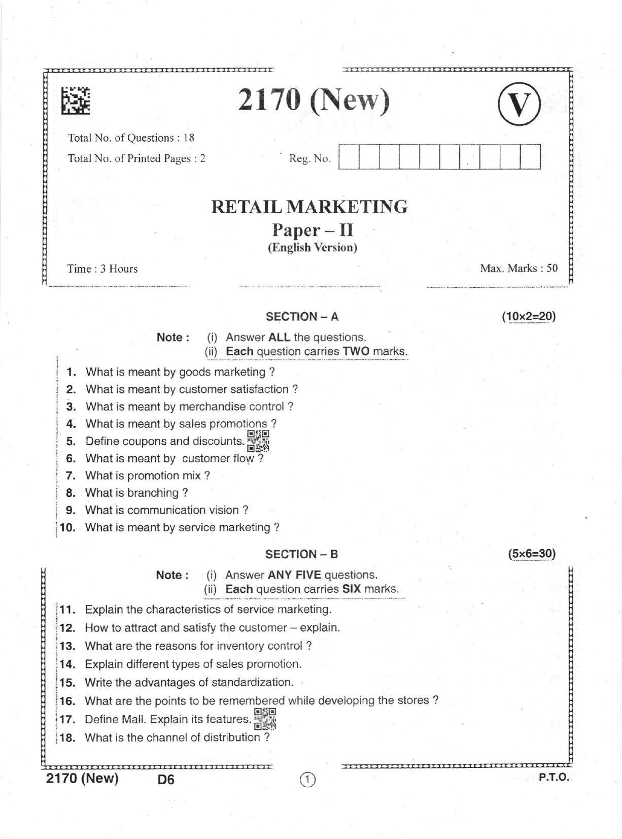 AP Intermediate 2nd Year Vocational Question Paper September-2021 - Retaikl_Marketing(NEW)-II - Page 1
