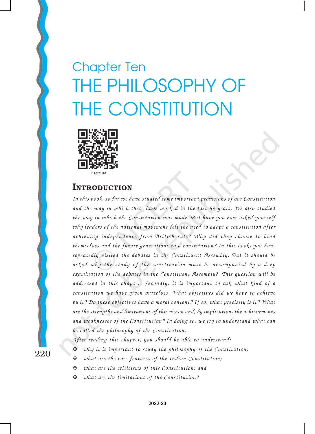 NCERT Book for Class 11 Political Science (Indian Constitution at Work) Chapter 10 The Philosophy of the Constitution - Page 1
