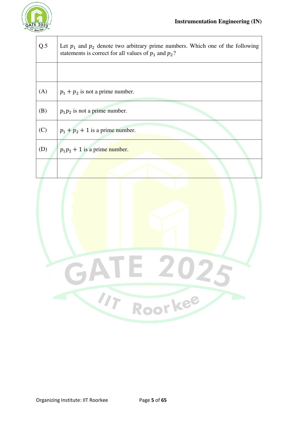 GATE 2025 Instrumentation Engineering (IN) Question Paper - Page 5