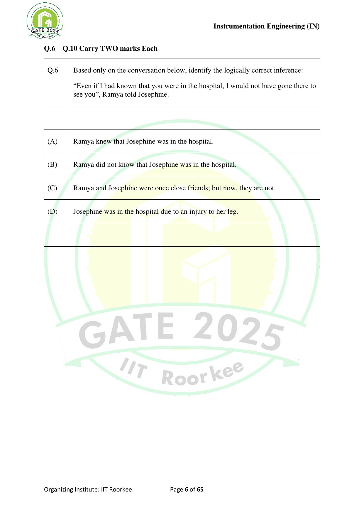 GATE 2025 Instrumentation Engineering (IN) Question Paper - Page 6