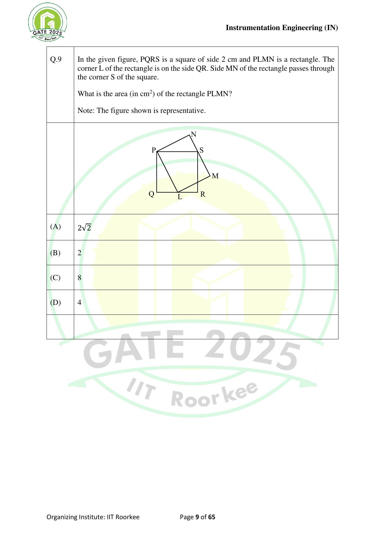 GATE 2025 Instrumentation Engineering (IN) Question Paper - Page 9