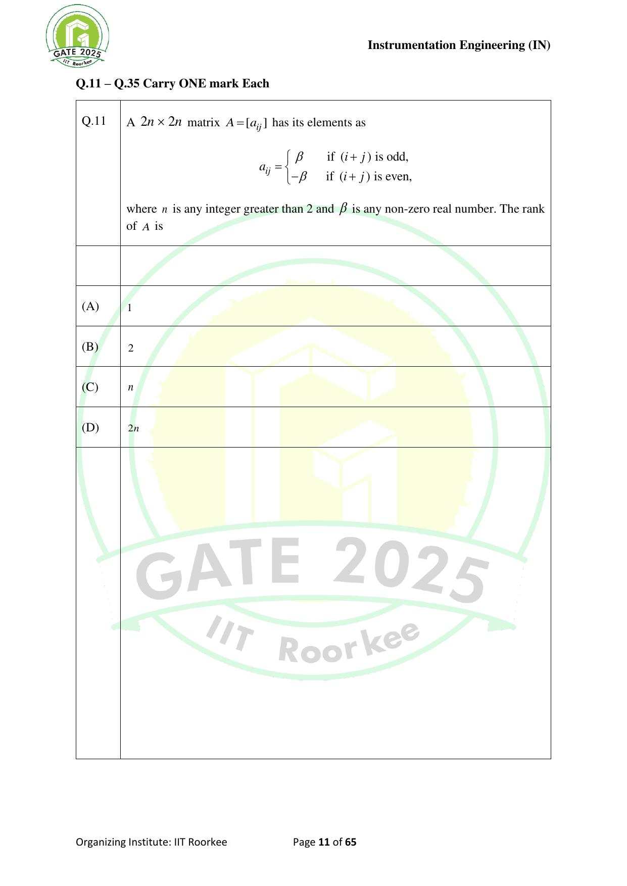 GATE 2025 Instrumentation Engineering (IN) Question Paper - Page 11