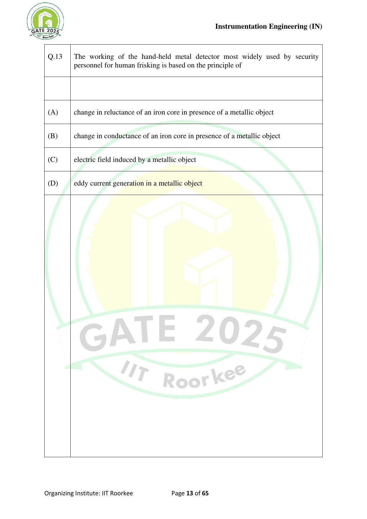 GATE 2025 Instrumentation Engineering (IN) Question Paper - Page 13
