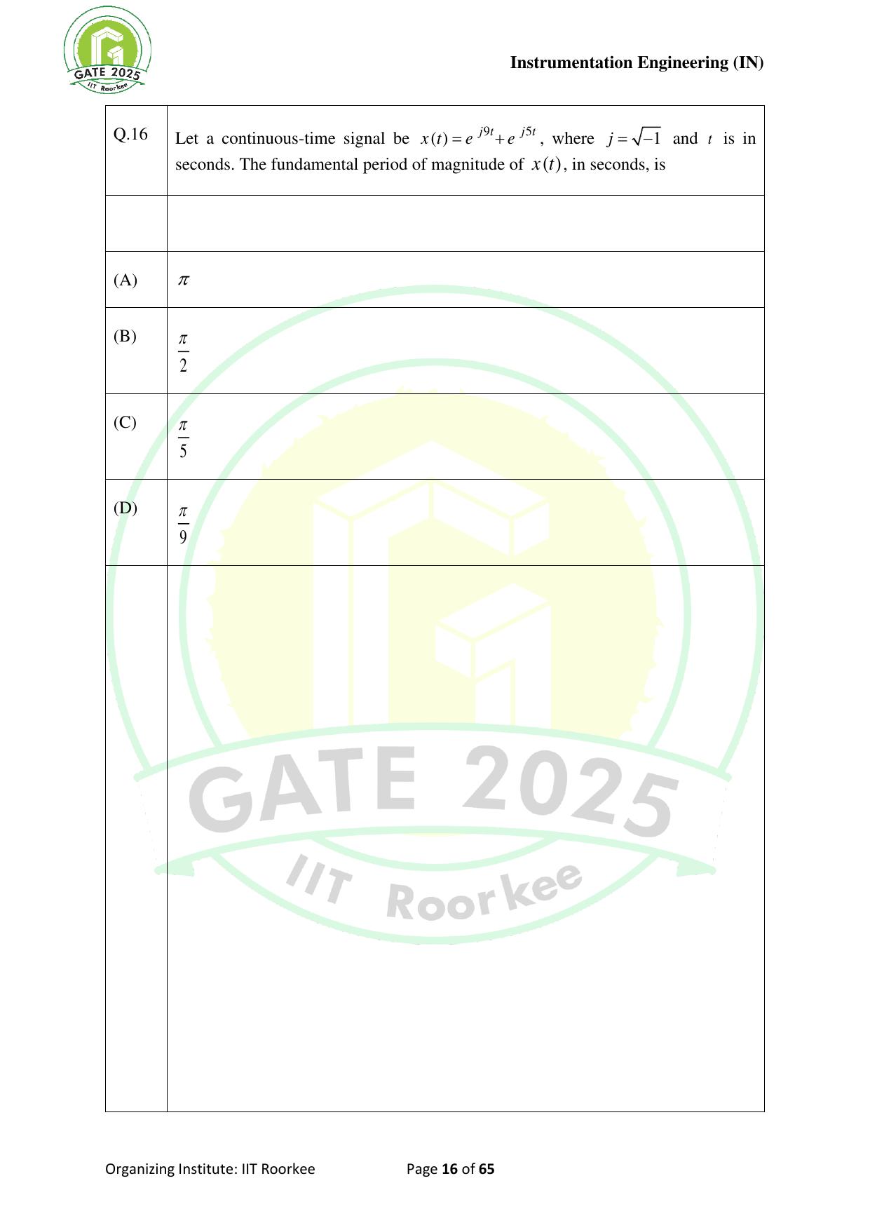 GATE 2025 Instrumentation Engineering (IN) Question Paper - Page 16