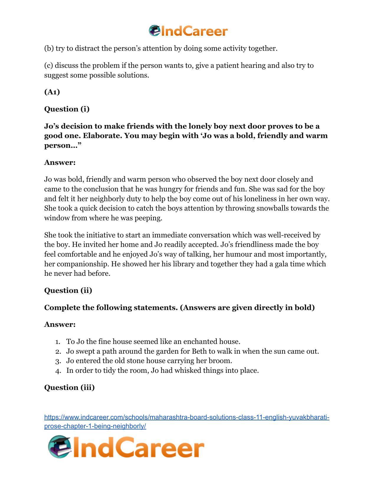 Maharashtra Board Solutions Class 11-English Yuvakbharati (Prose): Chapter 1- Being Neighborly - Page 4