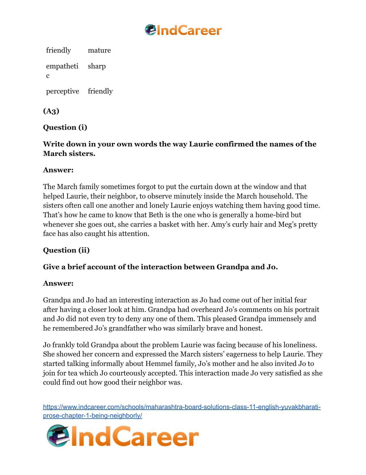 Maharashtra Board Solutions Class 11-English Yuvakbharati (Prose): Chapter 1- Being Neighborly - Page 6