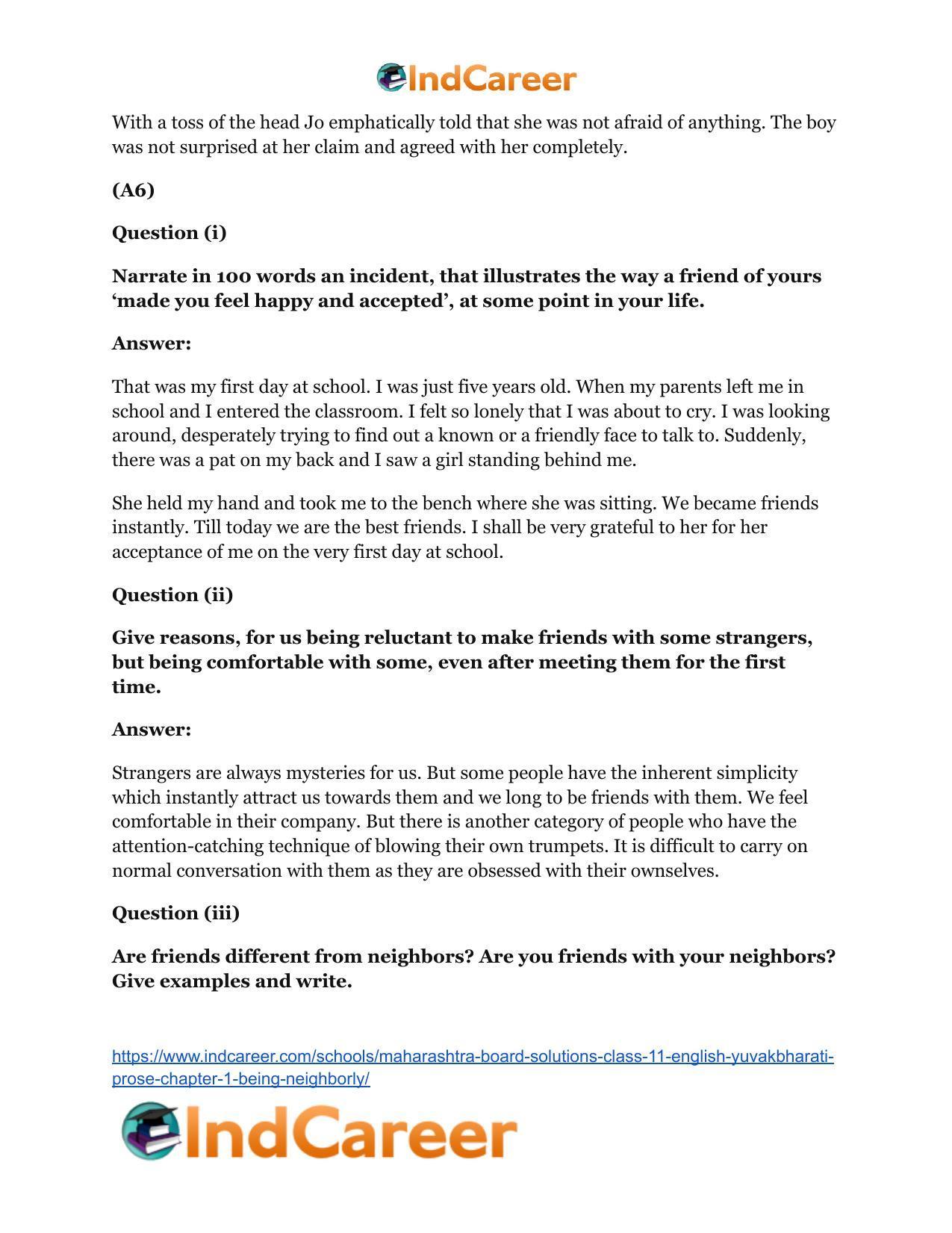 Maharashtra Board Solutions Class 11-English Yuvakbharati (Prose): Chapter 1- Being Neighborly - Page 9